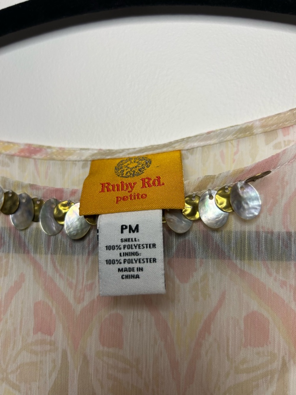 Ruby Rd. Pastel Pink and Cream Sheer Patterned Flutter Blouse - Picture 4 of 5